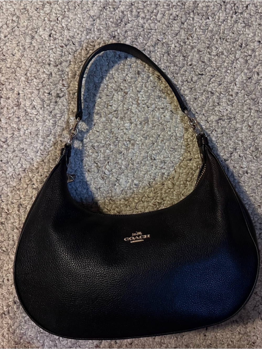 Coach Black Pebbled Leather Shoulder Hobo with Gold Logo